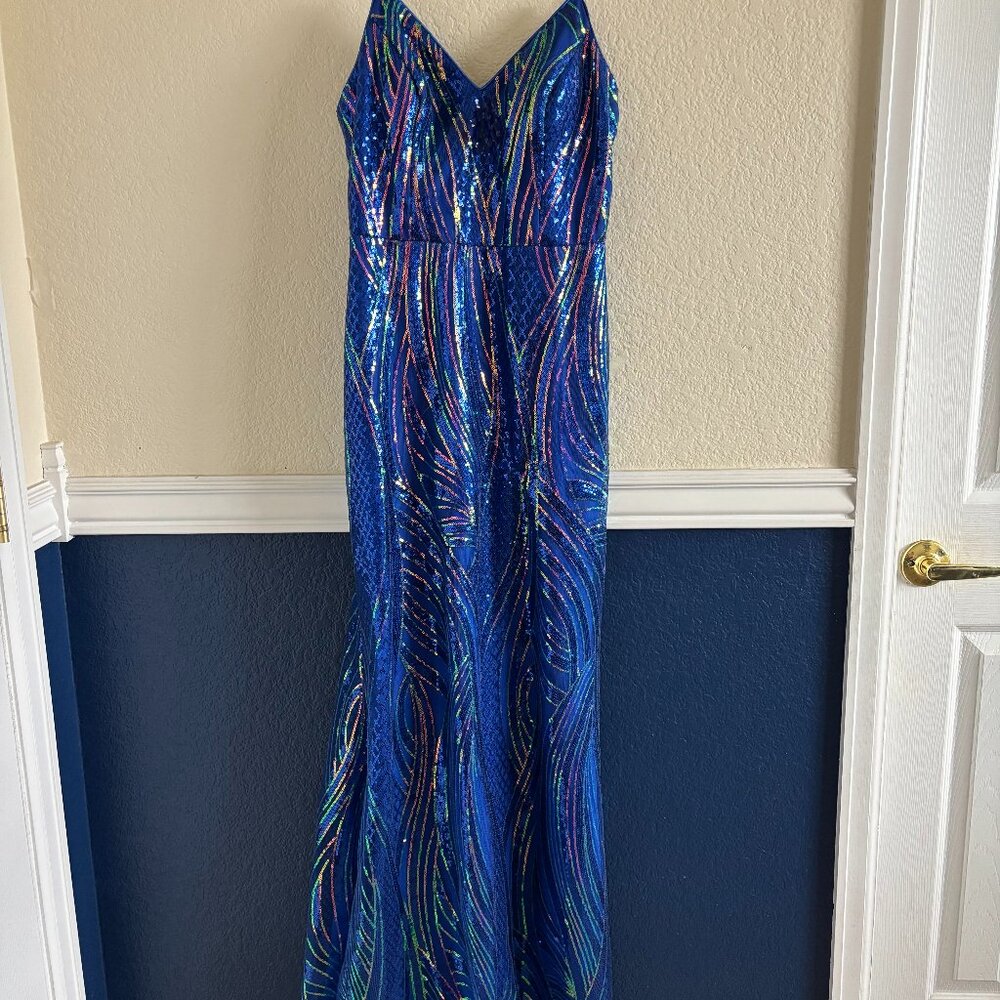 TLC Blue and Multi-Color Sequen Dress (Size 9)